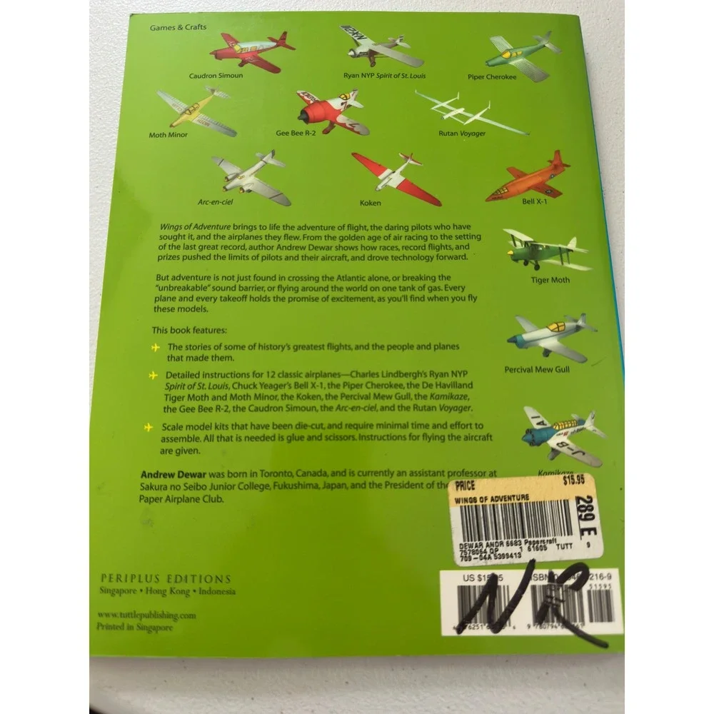 Wings of Adventure Paper Airplane Kit Book 2004 Andrew Dewar 1st Print Periplus